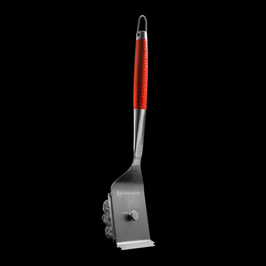 Kamado Joe® Krafted™ Steel Bristle-Free Grill Brush with Scraper, 18-Inch Ergonomic Handle, Replaceable Head, Dishwasher Safe Stainless-Steel BBQ Cleaning Tool