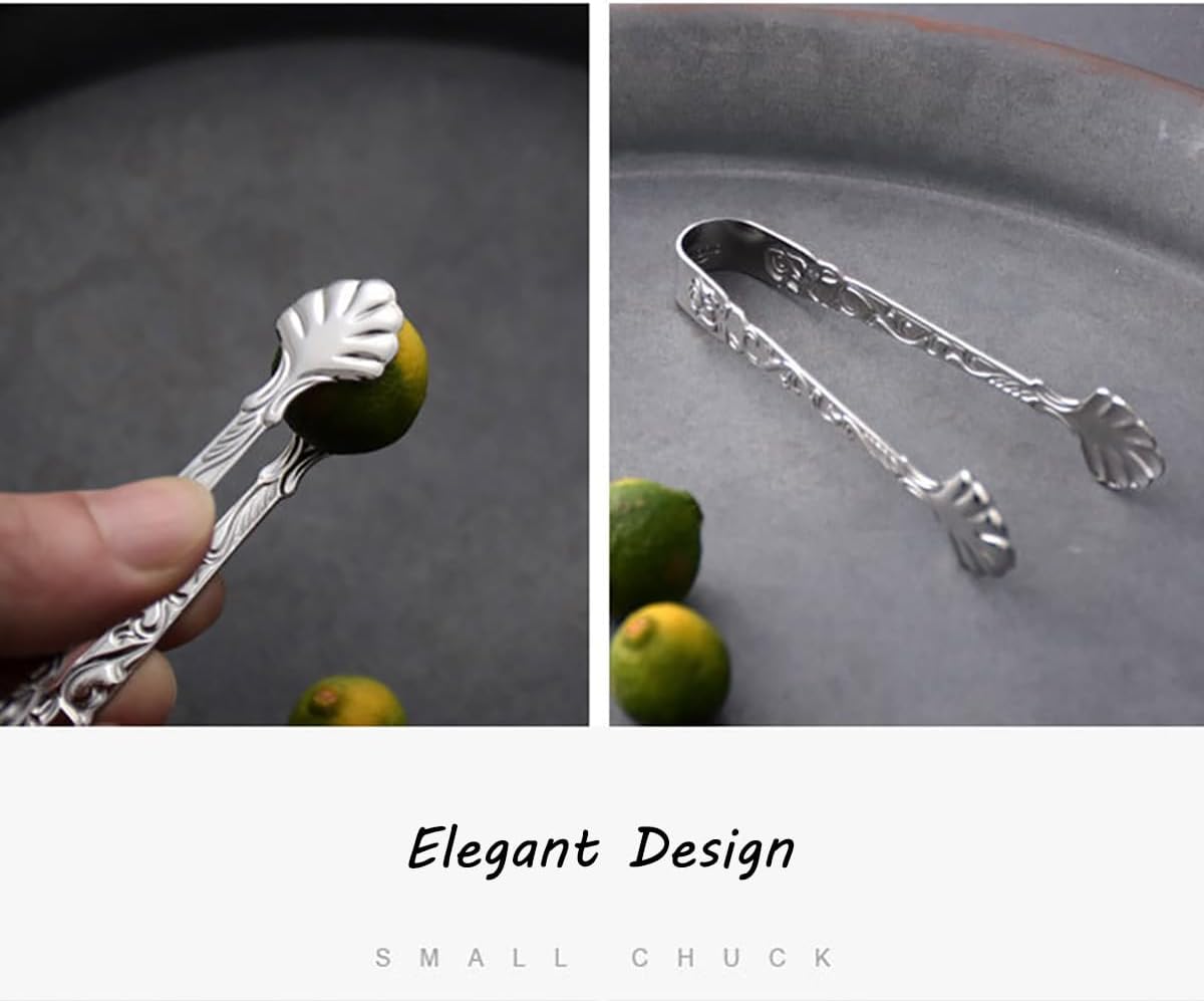2pcs Stainless Steel Rose Design U-shaped Tongs, Mini Sugar Cube Ice Tongs for Tea Party Coffee Bar (Silver)