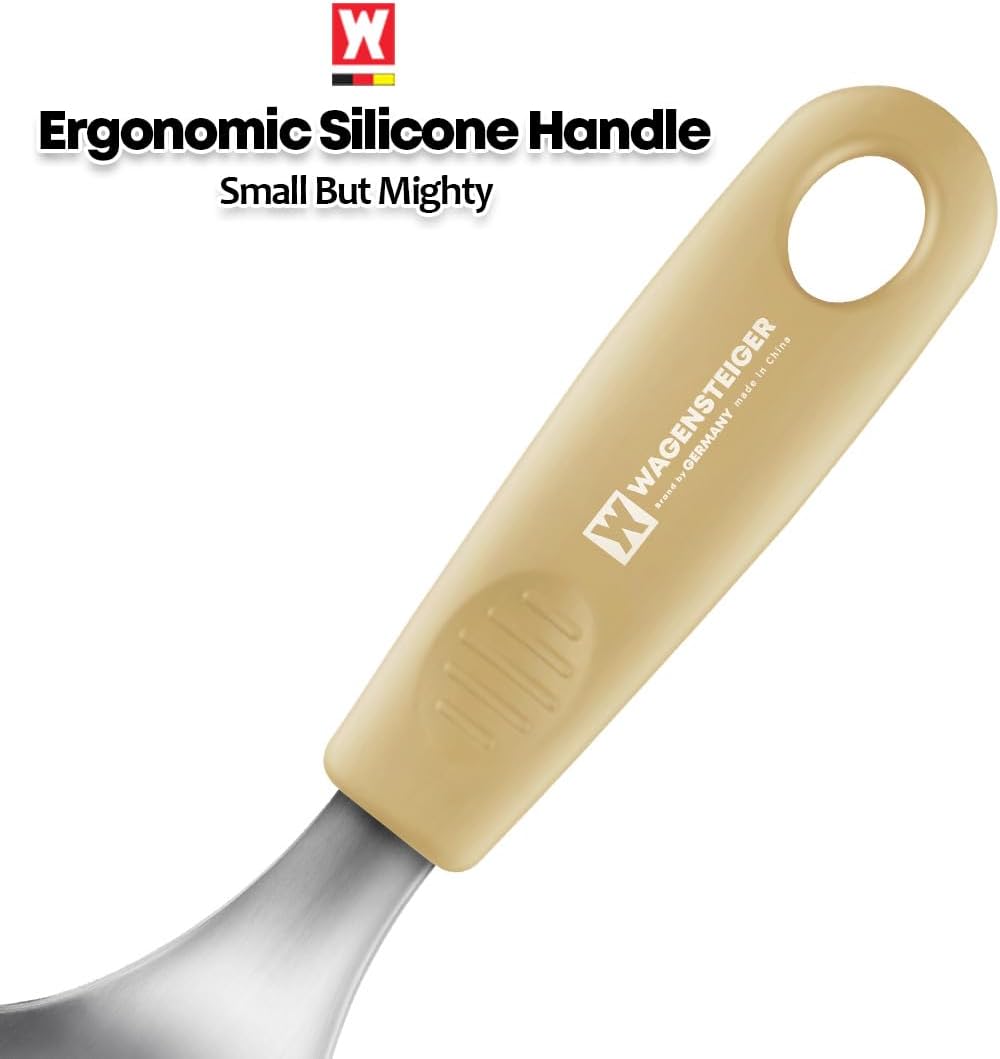 Short Stainless Steel Ladle 220mm (8.6”) – SUS304 Thick Deep Bowl Head with Soft-Grip Silicone Handle – Lightweight Mini Soup & Serving Spoon for Cooking – 5 Color Options (Gray)
