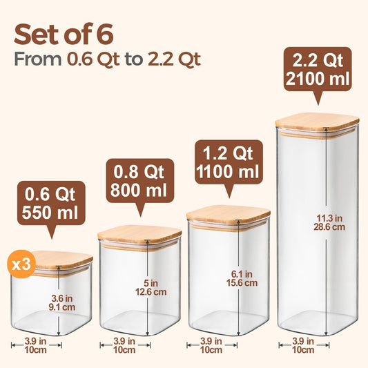 ComSaf 2Pcs Large Glass Storage Containers with Lids 4Qt, 1 Gallon Wide Mouth Flour Sugar Storage Containers, Large Capacity and Sealed for Rice, Cereal, Oat, Easy Clean and Scoop, Pantry Organization