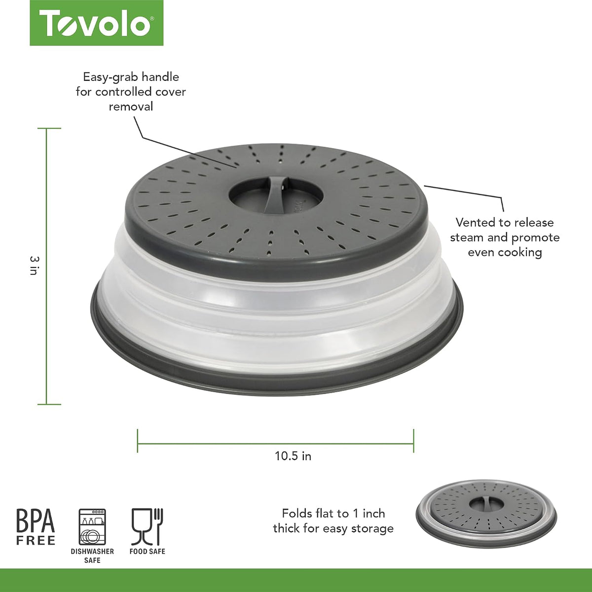 Tovolo Collapsible Microwave Splatter Cover, Charcoal Gray, Medium 10.5"