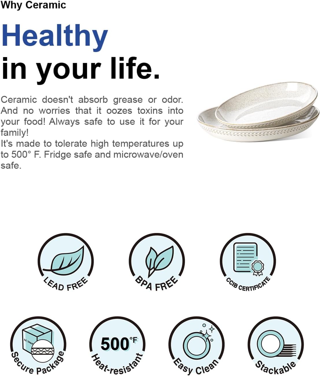 LE TAUCI Ceramic Serving Bowls Set of 2, Large Serving Dishes for Entertaining, 11.8 & 13.7 Inch Oval Serving platter, Salad Fruit Bowl, Pasta Bowls, Microwave & Dishwasher Safe - Arctic White