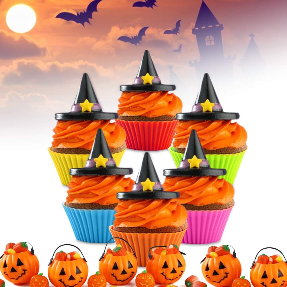 Silicone Cupcake Baking Cups, Multi Color Reusable Muffin Cup Liners, Rainbow Cupcake Wrappers, 6 Vibrant Colors (12pack(3.5x3.5x3.9 inch))