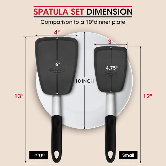 Unicook 2-Piece Silicone Spatula Turner Set for Everyday Cooking, Black