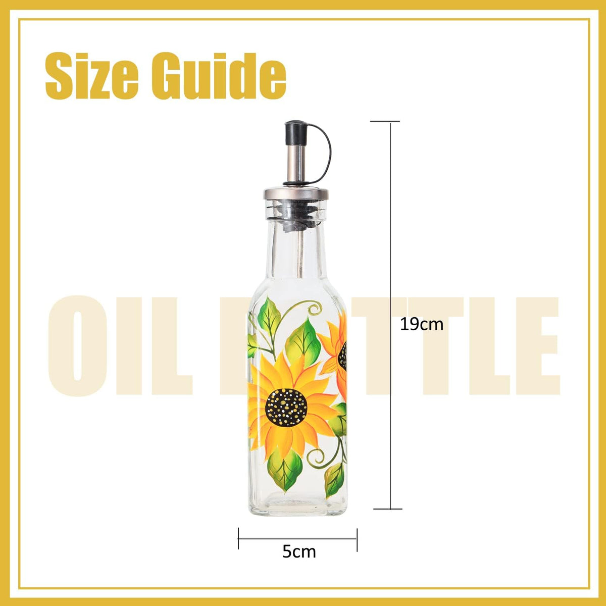 7oz Hand Painted Glass Olive Oil Bottle Dispenser - 200ml Green Oil & Vinegar Cruet with Pourers - Olive Oil Carafe Decanter for Kitchen