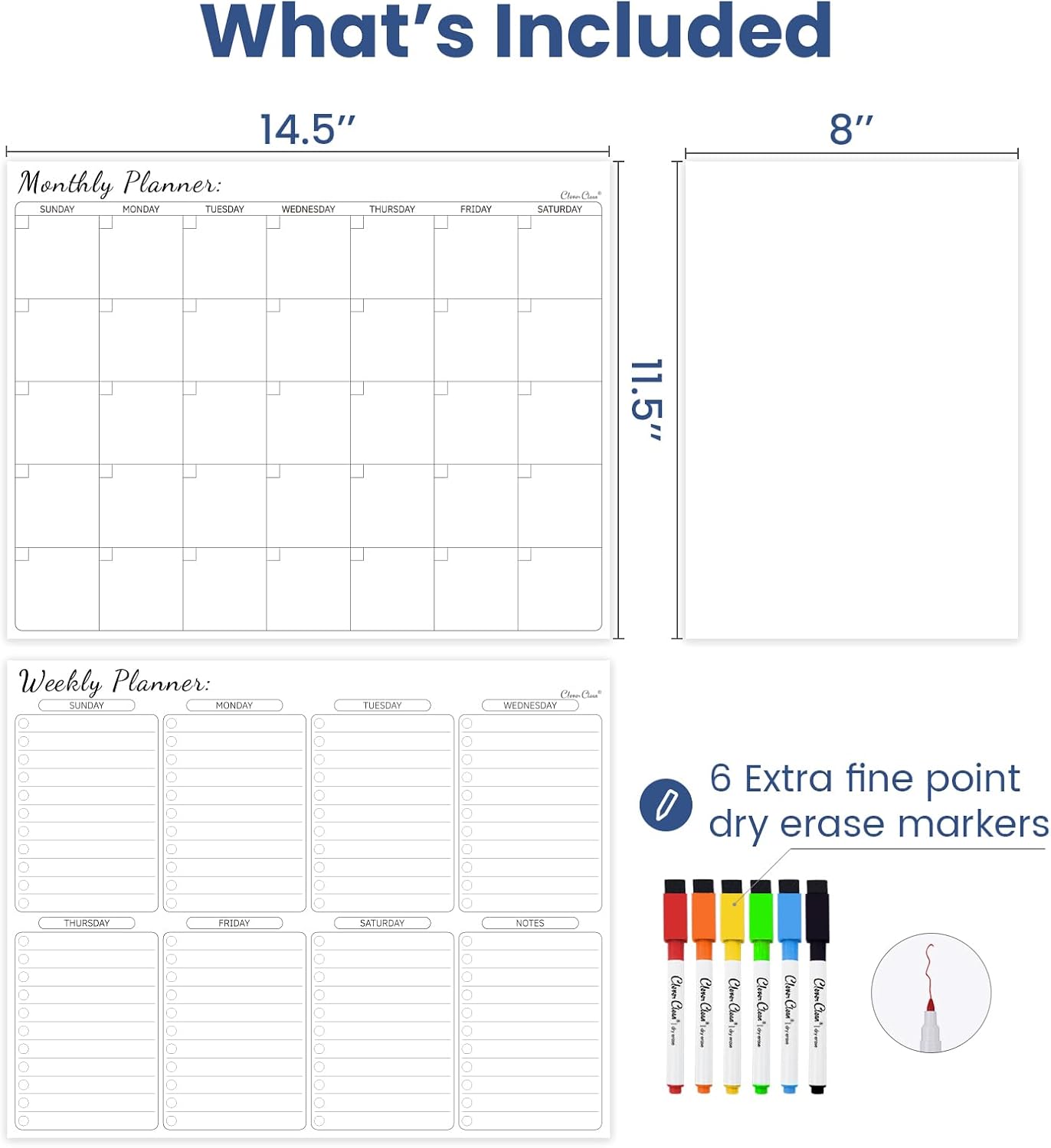 Non-Magnetic Dry Erase List for Fridge - Reusable 8"x11.5" List and Weekly Planning Board Stick to Most Smooth Surfaces - 3 Dry Erase Markers Included