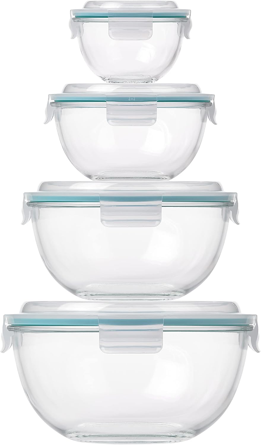 Glasslock Mixing Bowl with Latching Lids 8-Pieces Set – Airtight, Leakproof, BPA Free Lids, Nesting, Meal Prep, Baking, Salad, Food Storage & Serving Bowl, Microwave, Fridge & Freezer, Dishwasher Safe
