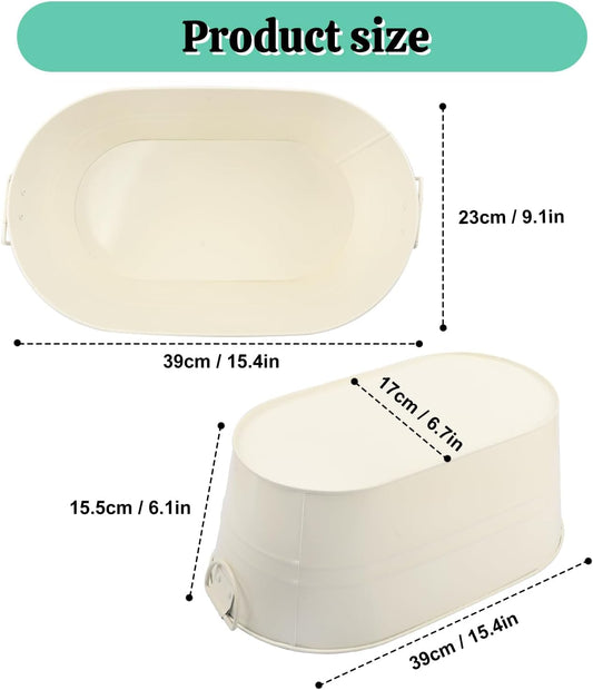3 PCS 15.3 x 9 x 6 inch White Metal Galvanized Tub with Handles, 3 Gallon Large Beverage Tubs for Wine, Cocktails, Parties, Outdoor Beer Ice Tub