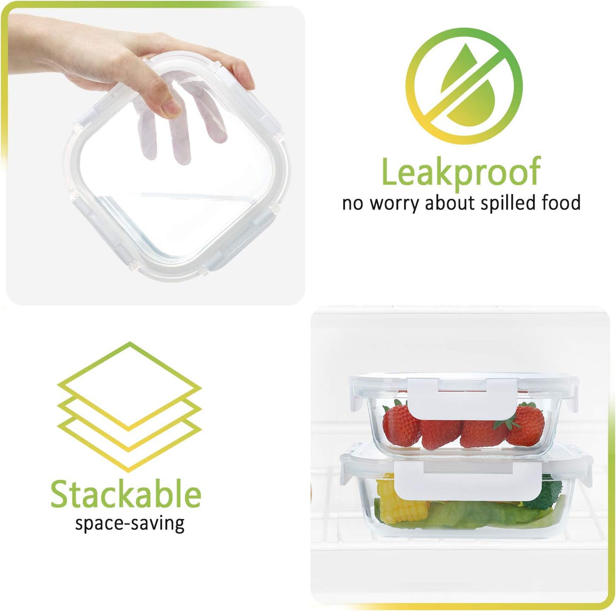 M MCIRCO 24-Piece Glass Food Storage Containers with Upgraded Snap Locking Lids,Glass Meal Prep Containers Set - Airtight Lunch Containers, Microwave, Oven, Freezer and Dishwasher