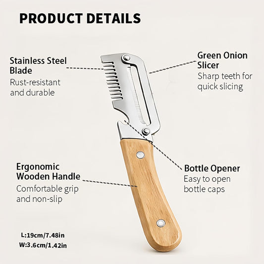 Premium Wooden Handle Multi-Purpose Vegetable Peeler, Stainless Steel Julienne Slicer & Bottle Opener, Ergonomic Kitchen Tool for Fruits, Potatoes and Carrots(2*PCS)
