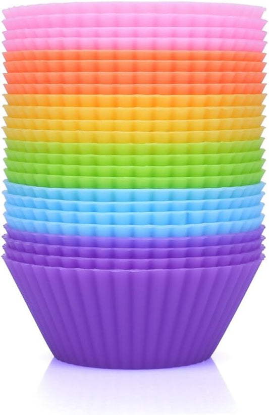 Mini Muffin Pan - Reusable Silicone Cupcake Molds 2in 24 Pack - Small Baking Cups Truffle Cake Pan Set Nonstick in 6 Colors