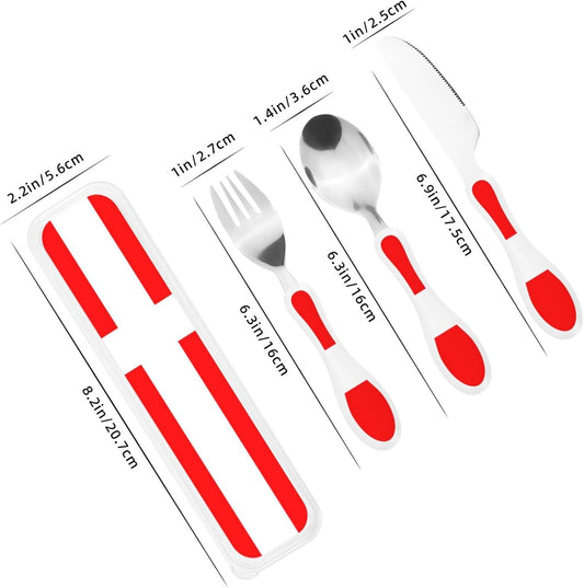 3-Piece Kids Silverware Set With Storage Case, Stainless Steel Reusable Children Safe Knife Spoon Fork Set Fashion Striped Children Flatware Set For Kids Lunch Box