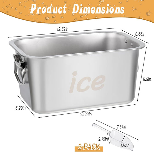 Strainless Steel Beverage Tub Ice Buckets for Parties Metal Beverage Tub Wine Bucket with Scoop Champagne Bucket for Parties Wine Beer Bottle Drinks Dishwasher Safe