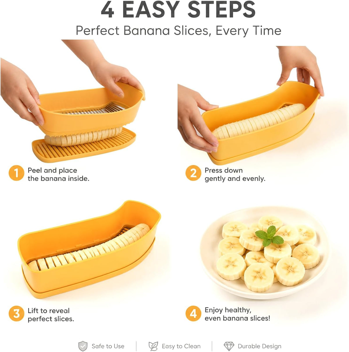 Extra Large One Press Banana Cutter, Multi Fruit & Egg Slicer