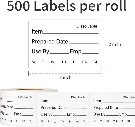 L LIKED 500 Pcs Dissolvable Food Labels Large Size 2" x 3" Food Storage Stickers Use by Shelf Life Labels for Food Storage