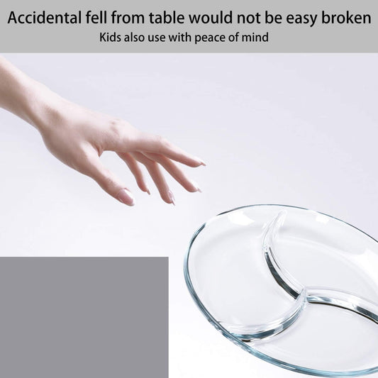 FOYO Round Tempered Glass Serving Platters/Trays - 3 Sectional -10'' Diameter, Set of 2