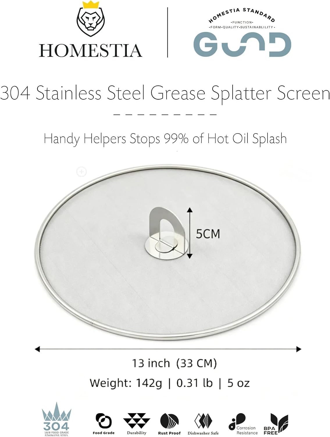 Homestia Splatter Screen for Frying Pan, 8'' Kitchen Grease Splatter Guard