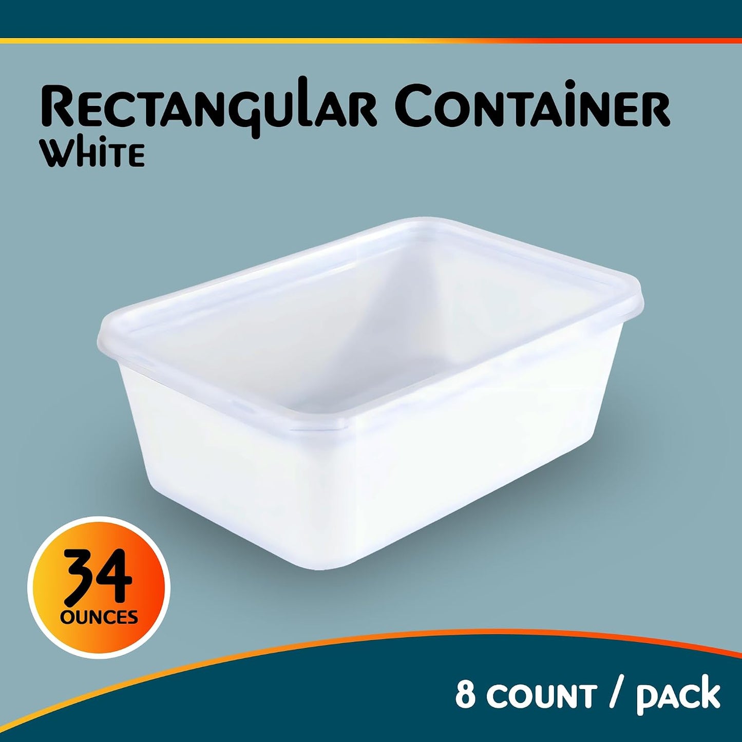 Bluesky Versatile Rectangle Containers-(Pack of 10) -Perfect for Meal Prep & Storage, 34 oz, White