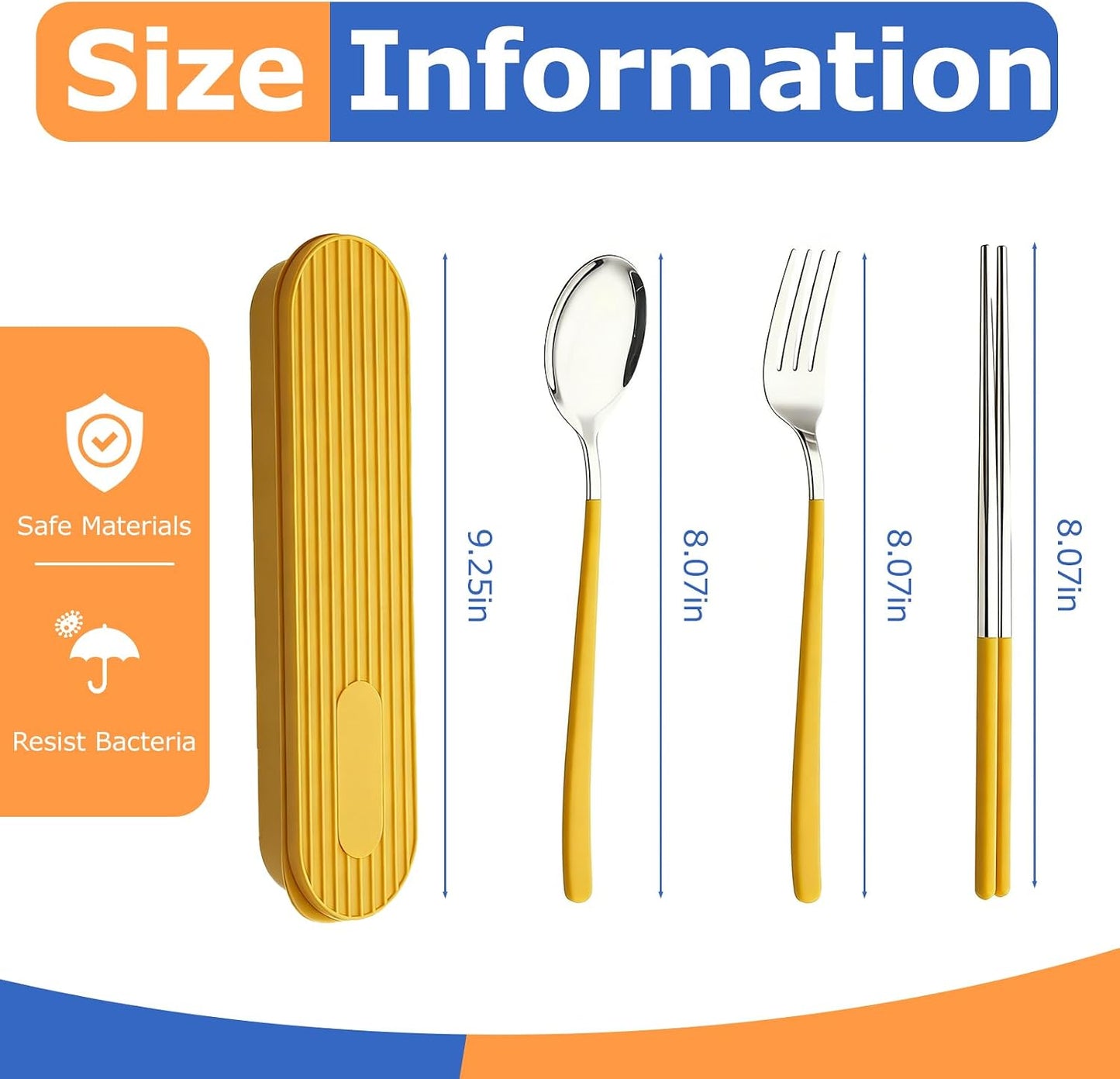 3-Piece Reusable Cutlery Set with Case - Stainless Steel, Heart-Shaped, Includes Chopsticks, Knife, Fork, Spoon, Travel & Camping (ORANGE)