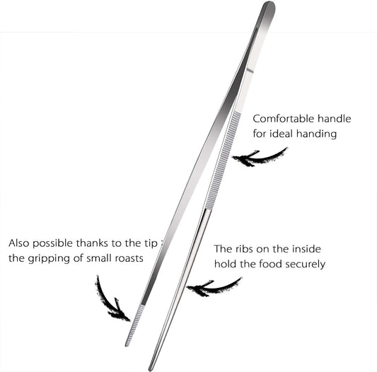Professional Fine Cooking Tweezer Tongs,High-Precision Stainless Steel Kitchen Tweezers Tongs - 1pcs 12" and 3pcs 6.3"