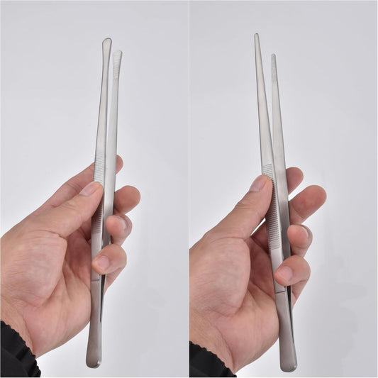 Tweezer Tongs, 12-Inches Stainless Steel Food Cooking Tongs for Kitchen Cooking BBQ Grilling Meat,Set of 2 (Cooking Tweezer 12inch 2p)