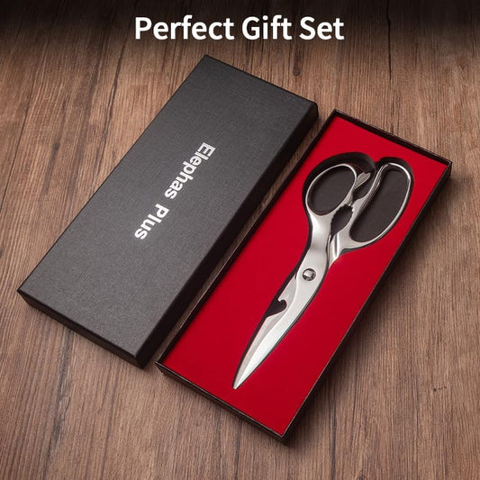 Professional All Stainless Steel Kitchen Scissors, Heavy Duty Stainless Steel Utility Shears for Vegetables, Meat, Fish, Pizza Comes with Black Gift Box Packaging