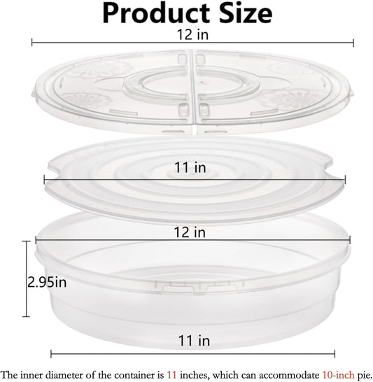 Lawei 2 Pack 12 Inch Food Storage Container with Lid and Handle, 2 Compartment Leak-Proof Pie Carrier & Pizza Keeper, Reusable Pizza Storage Container for Cake, Cheesecake, Tortilla, Picnic, Pastry