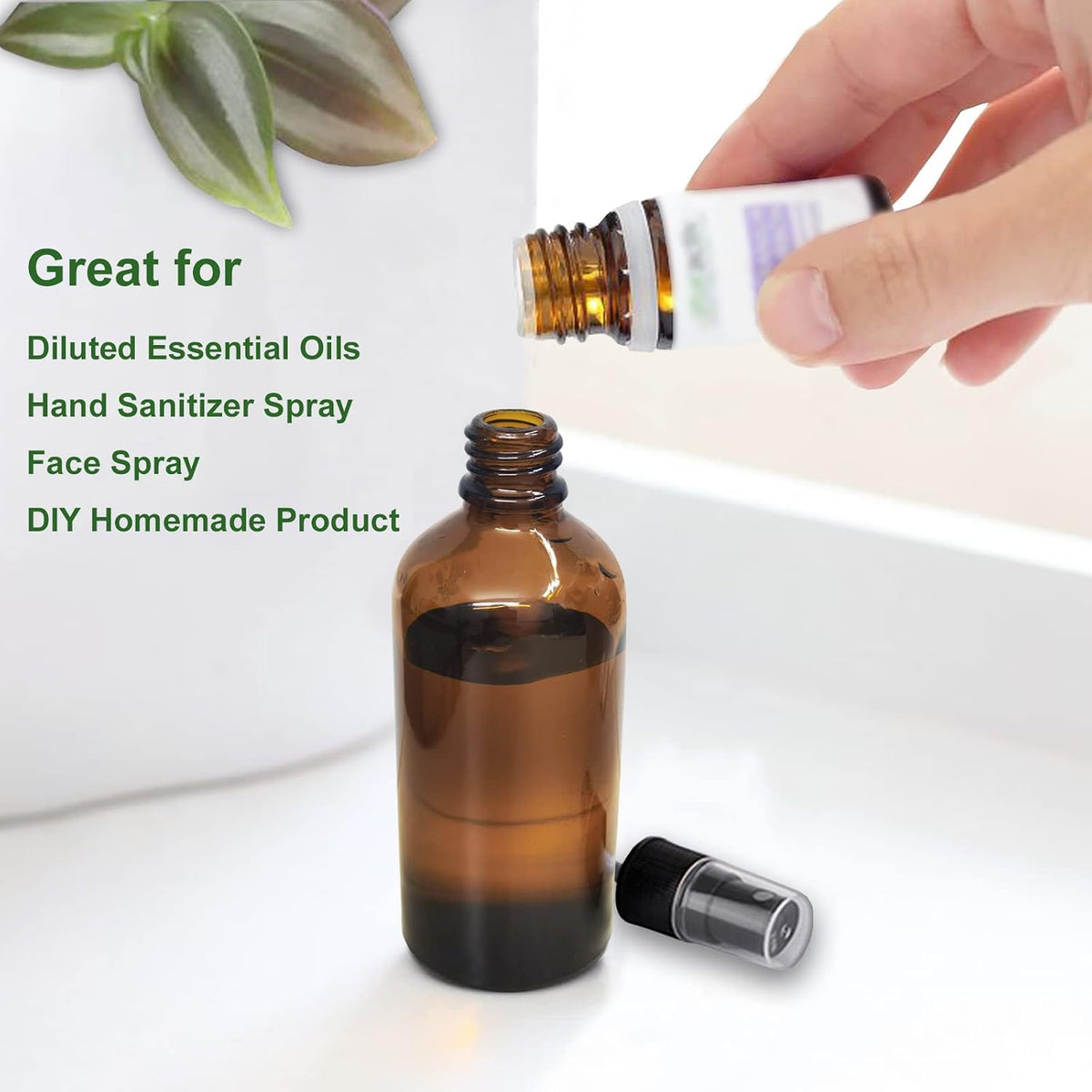 Hydior Amber Glass Spray Bottles for Essential Oils, 4oz, 2 Pack