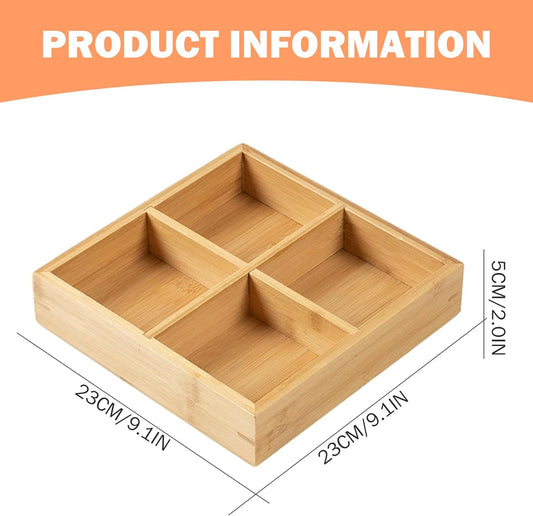 Divided Serving Tray, Divided Wooden Tray with 4 Compartments, Small Wood Serving Platter for Home