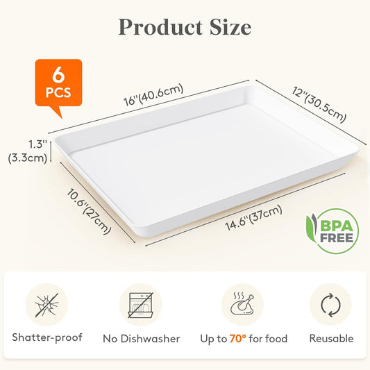 Lifewit Serving Tray for Party Supplies, Reusable Serving Platter for Catering, Snack, Fruit, Charcuterie, Appetizer, Plastic Food Trays, Hosting Essentials, BPA Free, White, 4 Pcs