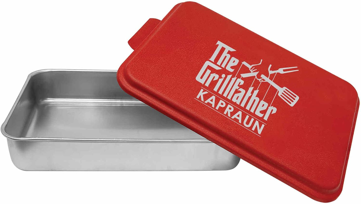 Personalized BBQ Prep Tub/Pan with Lid | Grilling Gift For Men | Mess Free Way Of Prepping Meat and Makes A Great Food Storage Container | Father's Day Gift