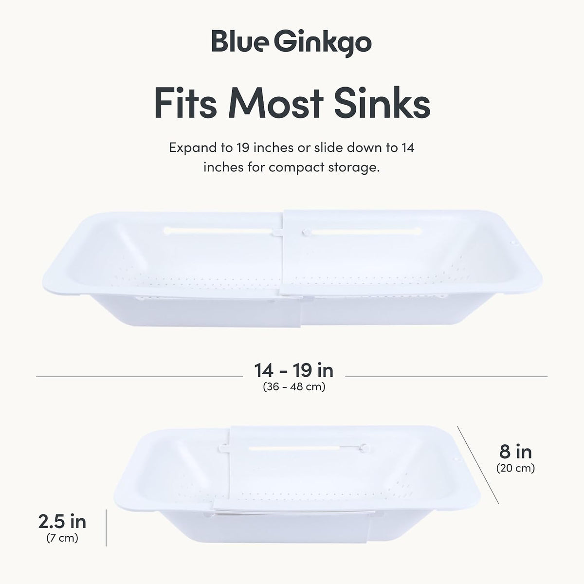 Blue Ginkgo Over Sink Colander, Extendable Kitchen Strainer, Black