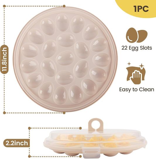 HAKSEN Deviled Egg Containers with Lid, Portable Deviled Egg Platter Carrier Holder Trays with 22 Slots for Holiday Party and Home Kitchen, Brown