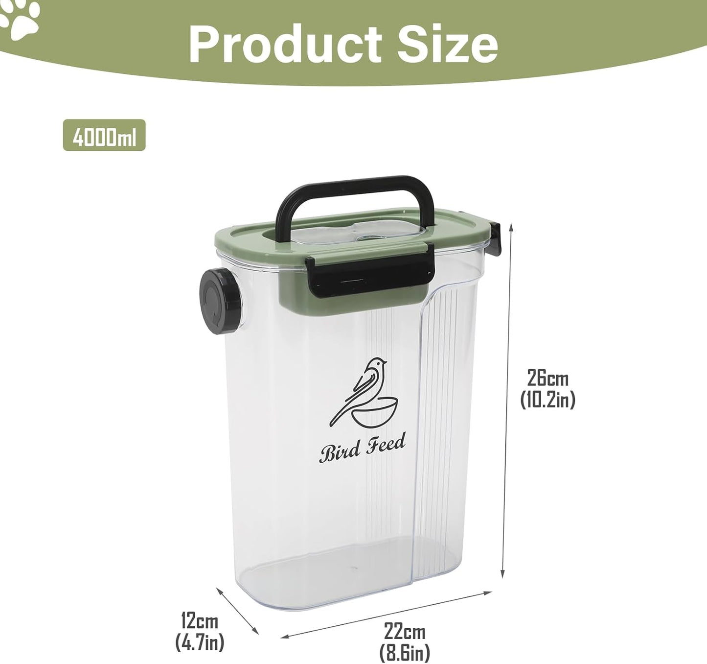 Bird Food Container,Pet Food Storage Bin with Side Pouring Spout and Handle,5lb Bird Seed Storage Container,Airtight BPA Free Portable BirdSeed Storages for Outside Feeders Container Holder