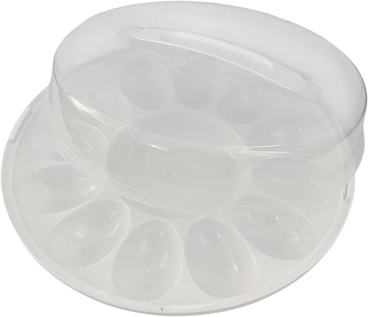 Deviled Egg Carrier with Lid 2 Pack 12-Slot Trays 10.375 Inch Round BPA-Free Plastic with Handle Freezer-Safe Egg Holder for Transport and Storage