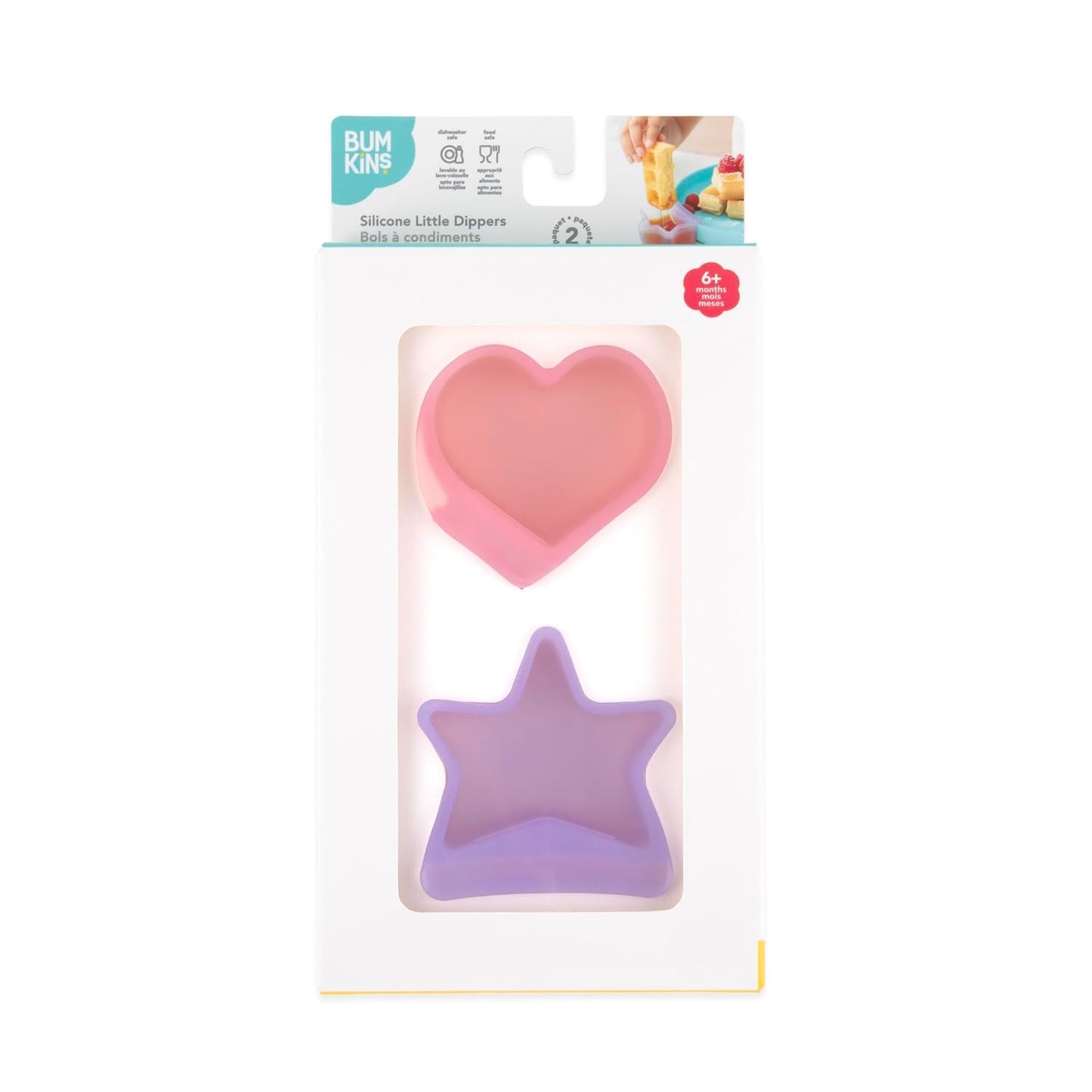 Bumkins Baby Silicone Little Dippers, Attaches to Bowls, Dishes and Plates, Sauce Cup, Holds Condiments, Dip, Puree, Toppings, Baby Led Weaning, Essential Feeding Supplies, Babies 6 Months Up, Pink