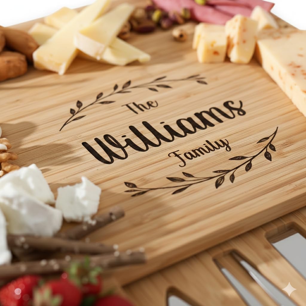 Personalized Charcuterie Board Set with Two Drawers, Custom Engraved Bamboo Cheese Board, Christmas, Wedding and Housewarming Gift for Couples, Anniversary and Bridal Shower