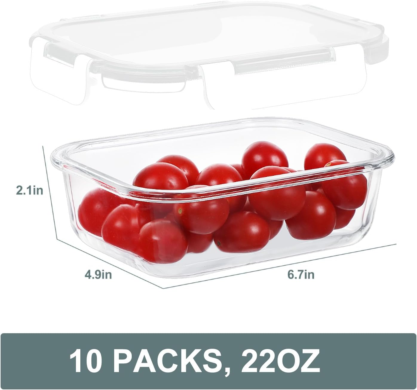 KOMUEE 10 Packs 22 oz Glass Meal Prep Containers, Glass Food Storage Containers with Lids, Airtight Lunch Boxes BPA Free, Microwave and Freezer Safe
