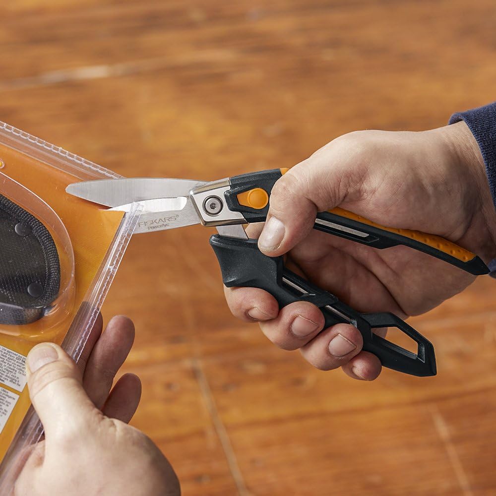 Fiskars Pro PowerArc Shop Shears, Heavy Duty Stainless Steel Scissor, Industrial Grade Tool for Building and Construction, 10 in, Orange/Black