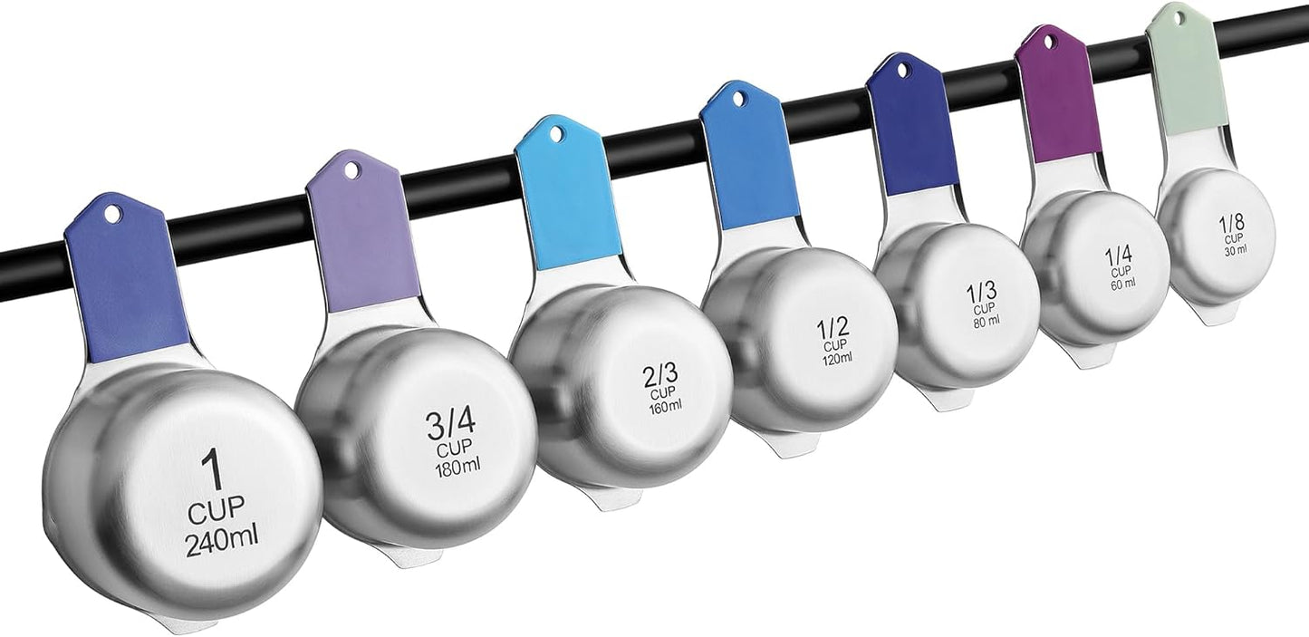 Spring Chef Stainless Steel Measuring Cups Set of 7 with Pour Spout - Nesting Kitchen Tools with Easy Read Markings to Measure Dry or Liquid Ingredients - Metal Measuring Cups for Baking & Cooking