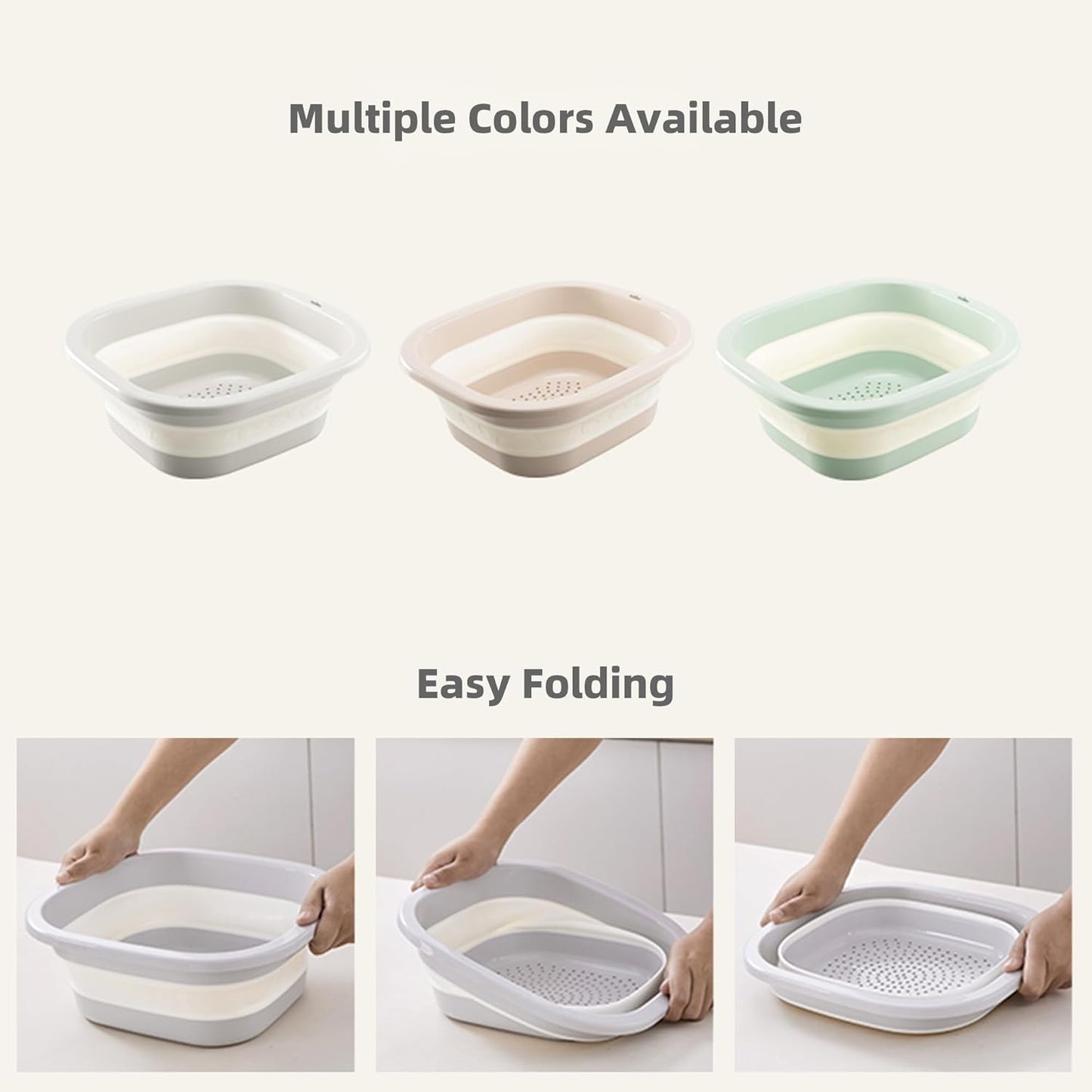 Collapsible Colander & Wash Basin Set, 2-in-1 Foldable Dishpan with Drain Holes, Space-Saving Kitchen Sink Tub for Washing Fruits, Vegetables, Camping, RV & Travel (Green)