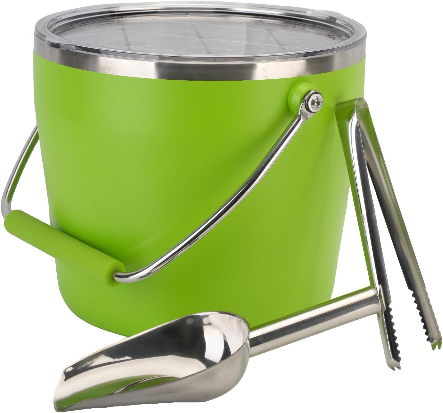 Luxfuel Insulated Beverage & Ice Bucket with Lid - Stainless Steel, Includes Scoop & Tongs, Holds 6 Longnecks or 3 Wine Bottles, Keeps Ice for Hours, Portable Handle for Parties & Outdoors (7.5L)