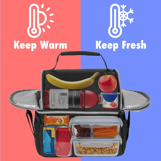opux Insulated Lunch Bag Women Men, Dual Compartment Leakproof Lunch Box Adults Kids, Double Decker Meal Prep Bento Lunch Cooler Tote with Shoulder Strap for Work Office School Travel, Floral Purple