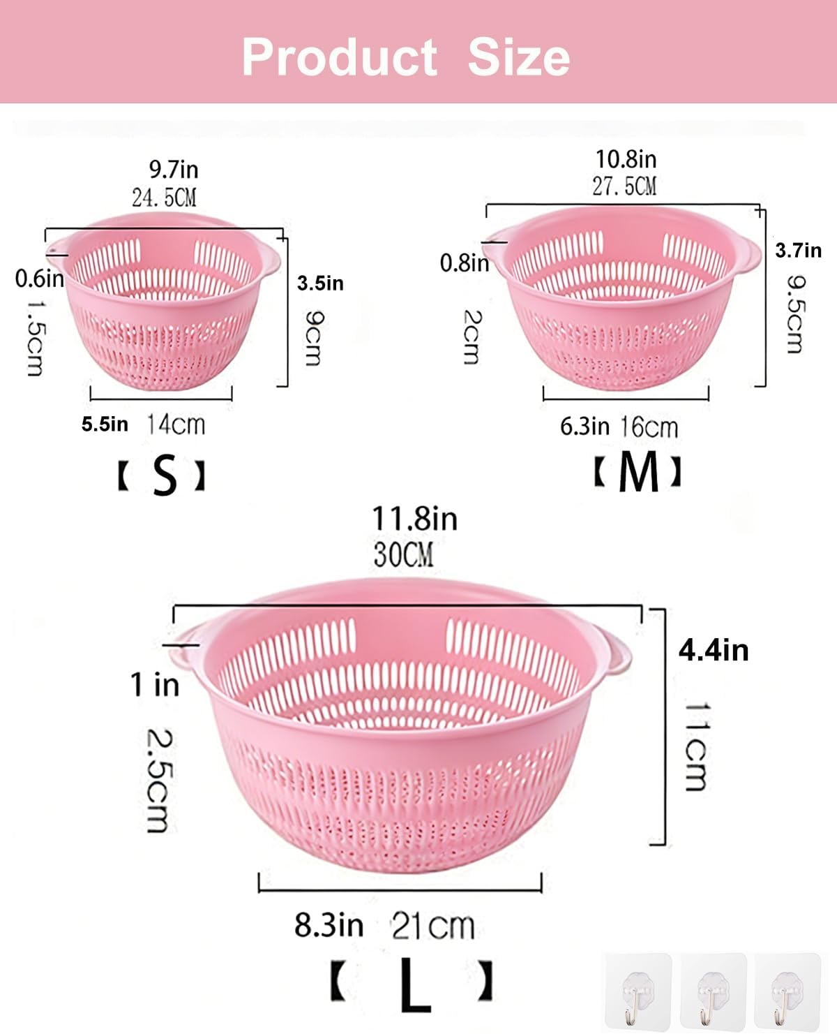 3 pcs Plastic Wash Basket Round Perforated Colander Wash Vegetables and Fruits Drain Cooked Pasta Kitchen Essentials Food Strainer Basket Strainer Kitchen Blue Yellow green red (3PCS-Green)