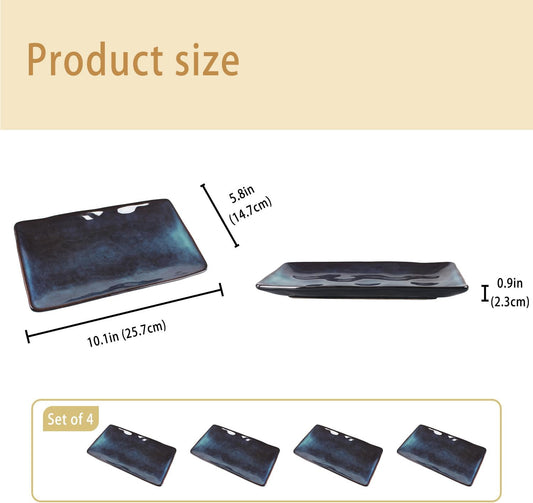 Porcelain Rectangular Plates, Large Cookie Trays, Set of 4, Shatterproof, Dishwasher-Safe, Perfect for Sushi, Baguettes, Snacks, Appetizers, Rolls, or Table Centerpieces.