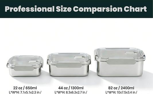Stainless Steel Food Storage Containers Set, Airtight with Vacuum Seal, Set of 3 (22/44/82 oz), Stackable, Dishwasher & Freezer Safe for Meal Prep and Leftovers Storage