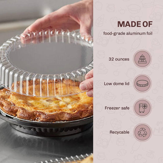 KitchenDance 9 Inch Two Piece Pie Container with Low Dome Lid - Durable Plastic Pie Containers - Ideal for Bakeries - Stackable Disposable Pie Carrier for Secure Transport & Presentation - J40