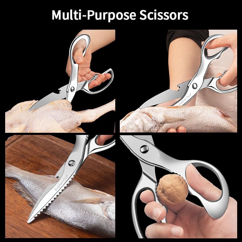Professional All Stainless Steel Kitchen Scissors, Heavy Duty Stainless Steel Utility Shears for Vegetables, Meat, Fish, Pizza Comes with Black Gift Box Packaging