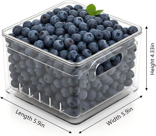2 Pack Fruit Storage Containers for Fridge with Lid & Drain Basket | 3-in-1 Wash-Drain-Store – BPA-free clear containers keep berries/strawberries fresh, ready-to-eat in fridge.