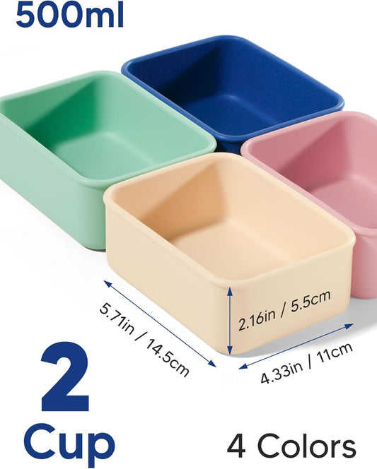 4 PCS 3.5 Cup Silicone Freezer Trays with Lid, Durable Silicone Soup Freezer Molds for Meal Prep and Food Storage, Reusable Freezer Containers for Soups Sauces Stews Curries (Lake Blue)